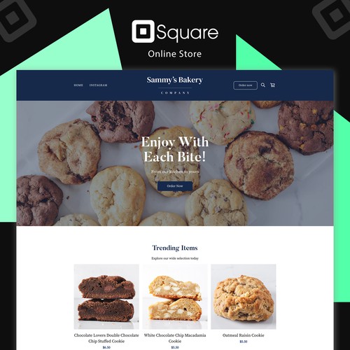 Online shop design with the title 'Square online store'