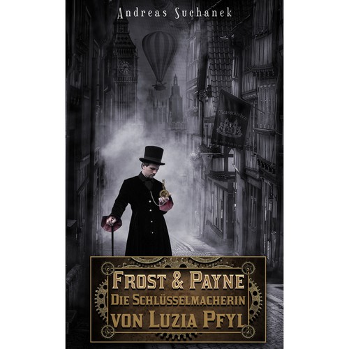 Steampunk book cover with the title 'Book cover design.'