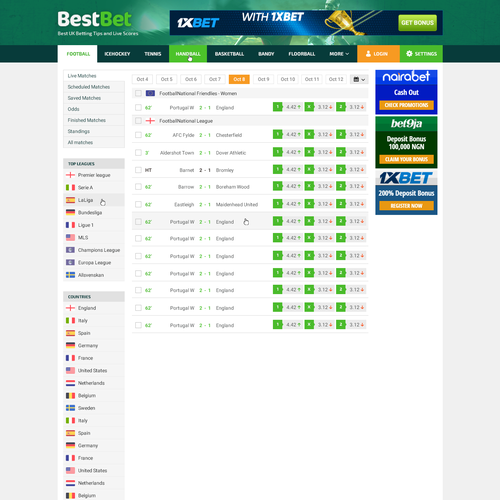 Football website with the title 'Sports Live Scores - Website'