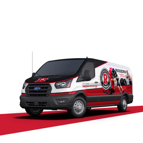 Van design with the title 'Rogers Athletic Van Wrap'