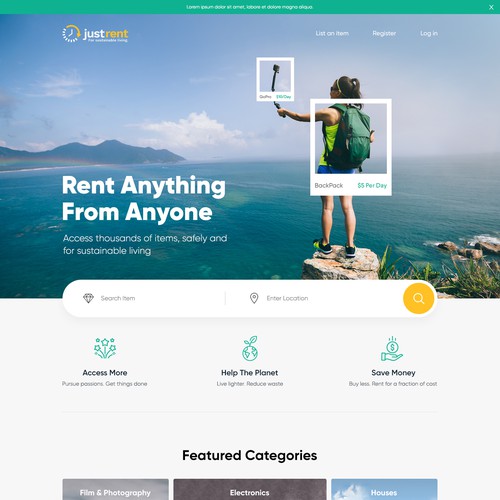 Rental website with the title 'Just Rent'