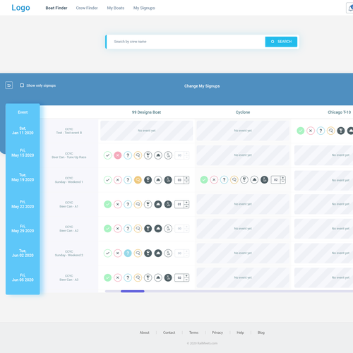 Interface website with the title 'Event Module Page'