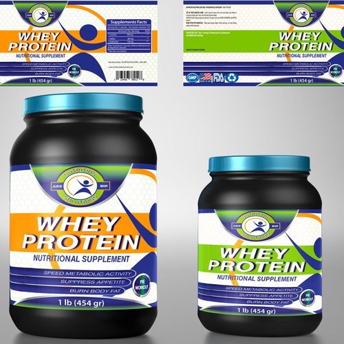 Protein label with the title 'Create vitamin supplement brand label for juice bar chain'