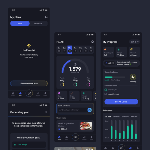 IOS design with the title 'AI-Powered Fitness & Nutrition App Concept'
