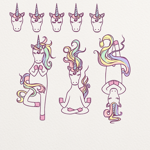 Pastel artwork with the title 'Unicorn yoga'