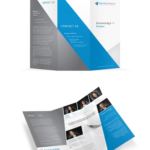 Gray and blue design with the title 'Brochure design for Wagner Financial.'