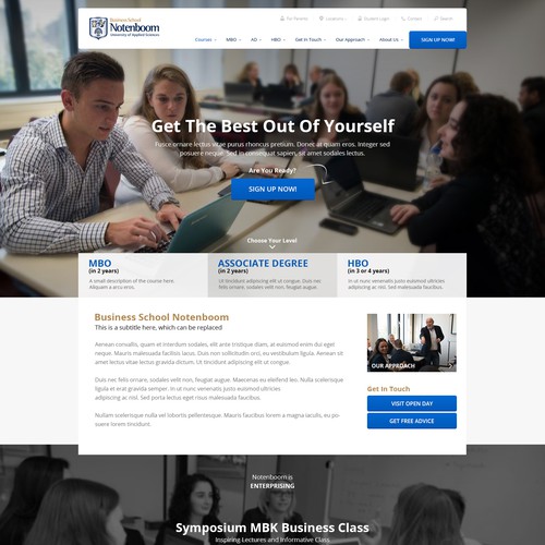 Education website with the title 'Home page for Business School Notenboom'
