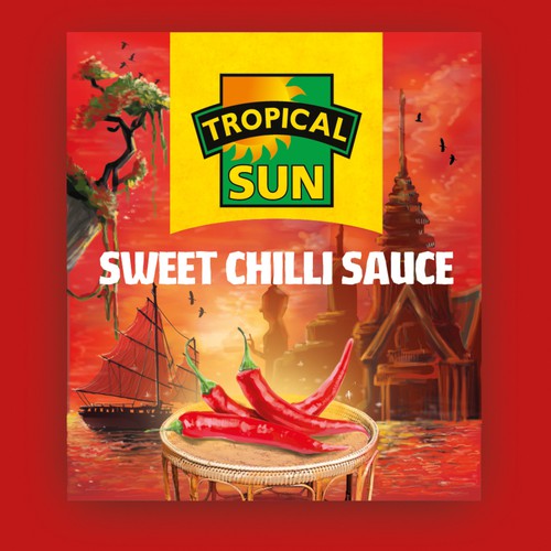 Food and drink artwork with the title 'Tropical Sun Sweet Chilli Sauce Sauce Label'