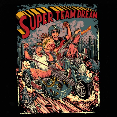 Biker design with the title 'Awesome Shirt for AWESOME SUPER BAND'