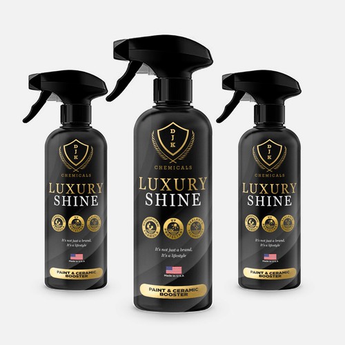 Spray label with the title 'DJK Chemicals - Luxury Shine '