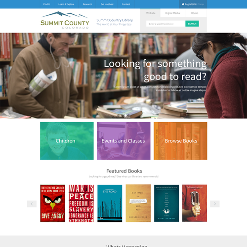 Library design with the title 'Summit County Library Website Design'