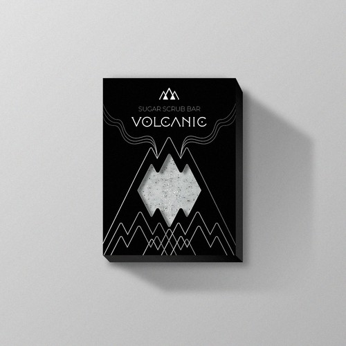 Soap packaging with the title 'Volcanic Ash Scrub Bar Packaging'