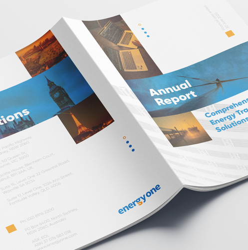 Renewable energy design with the title 'Annual Report - Energyone - front & back cover '