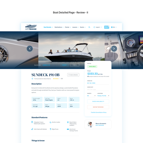 Yacht club design with the title 'Yacht Booking Page'