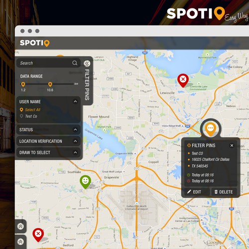 Map design with the title 'Web application for positioning. '