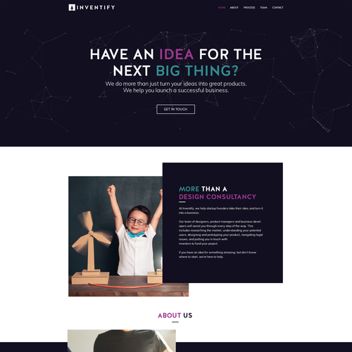 Homepage design with the title 'The Next Big thing'