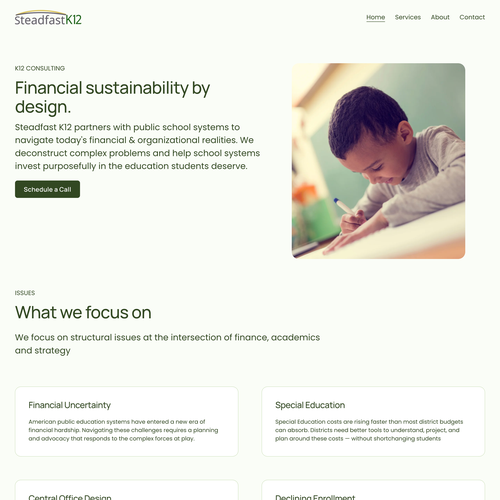 Website with the title 'Steadfast K12'