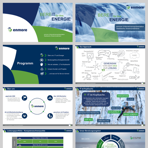 Green and blue design with the title 'PPT for an Energy Consulting Firm'