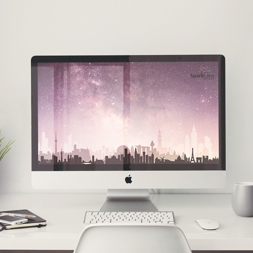 Town artwork with the title 'Stunning Powerpoint Background Slide Design'