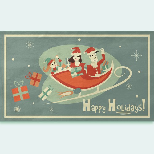 New Year's design with the title 'Retro-Futuristic Greeting Card'