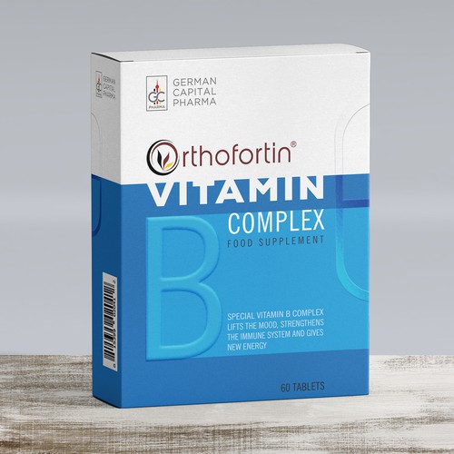 Embossed packaging with the title 'Packaging for B COMPLEX Vitamin'