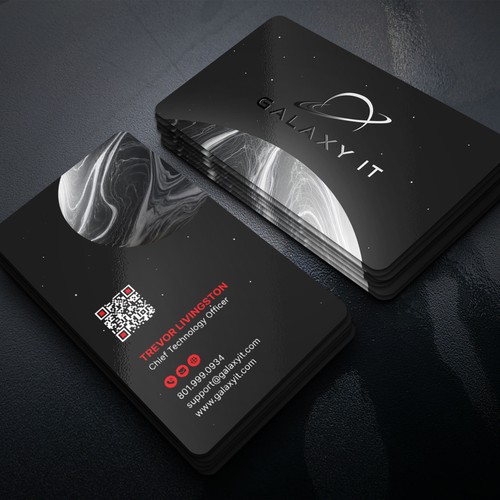 Spot UV design with the title 'Stellar Space-Themed Business Card for Galaxy IT'