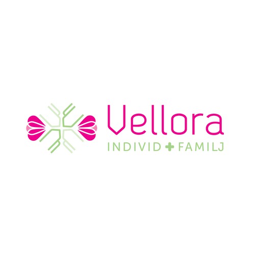 Green logo with the title 'Logo for a new healthcare/childcare/social care start-up company based in Sweden called Vellora'