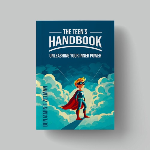 Superhero design with the title 'The Teens Handbook Cover Design'