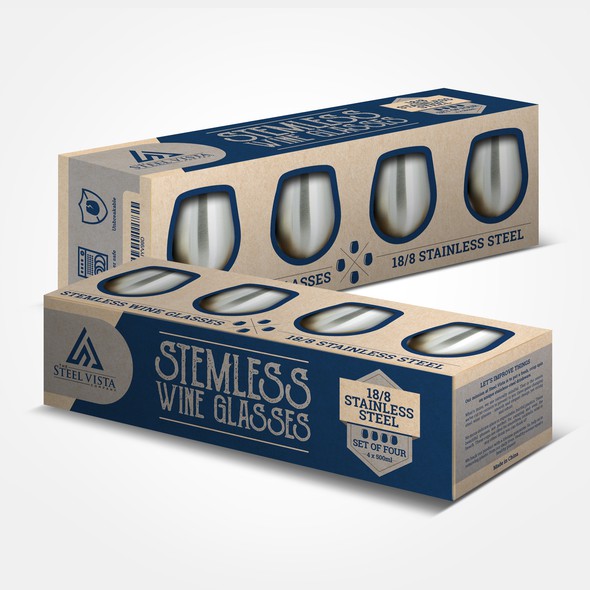 Seamless design with the title 'Steel Vista Wine Glasses Box'