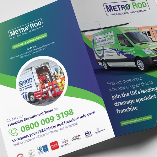 Crisp design with the title 'Metro Rod Bi-Fold Brochure Design'
