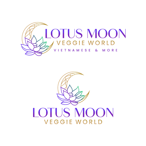 Gold V logo with the title 'Lotus Moon Veggie World logo'