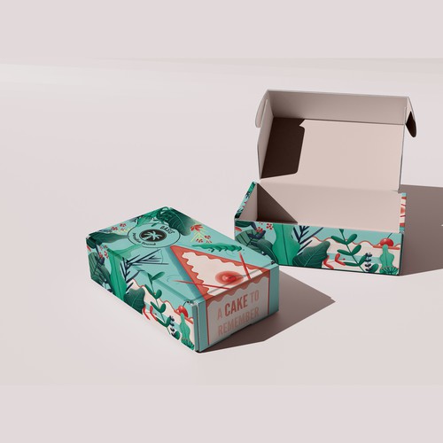 Plant packaging with the title 'Illustration concept for oasis cake package'