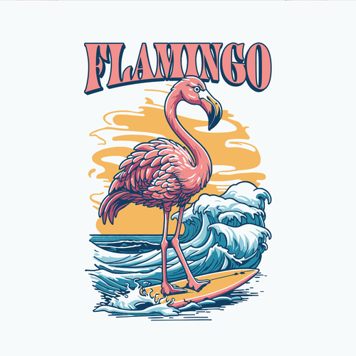 Tropical t-shirt with the title '"Surfing Flamingo" Tropical T-Shirt'