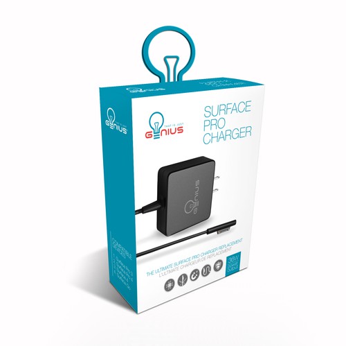Electronic packaging with the title 'Packaging redesign for Surface Pro Charger'