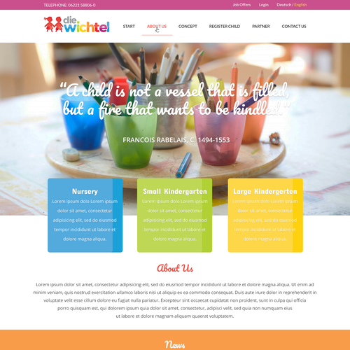 Playful website with the title 'Winning Design For A Children's Nursery'