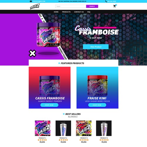 Game website with the title 'Shopify Theme design for Esport Gamer Energy Powdere'