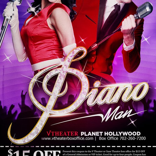 Disco design with the title 'Piano Man- Las Vegas Show!'