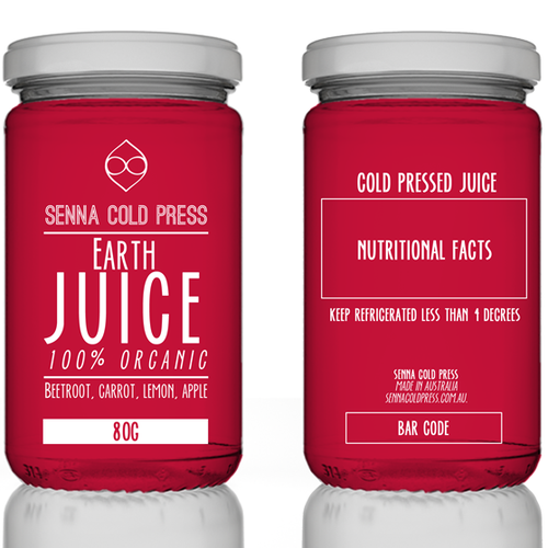 Juice label with the title 'Senna Cold Press Juice'