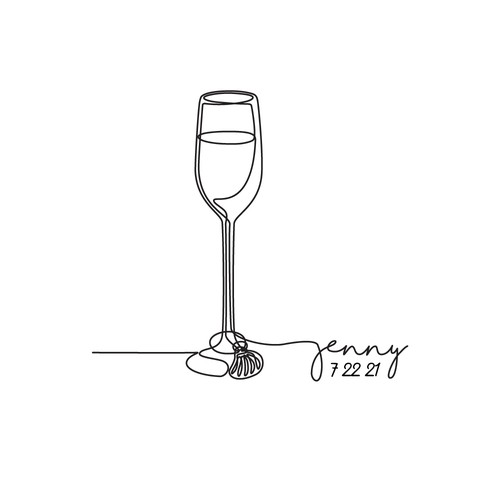 Line drawing design with the title 'Line Drawing Tattoo of Champagne Flute'