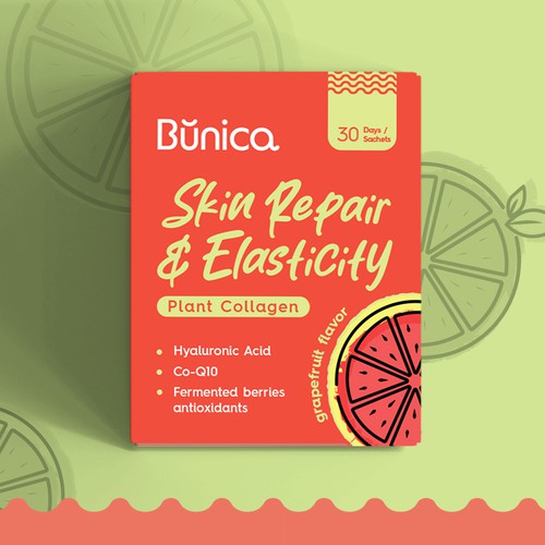 Fun label with the title 'Bunica - Collagen Powder Box Design'