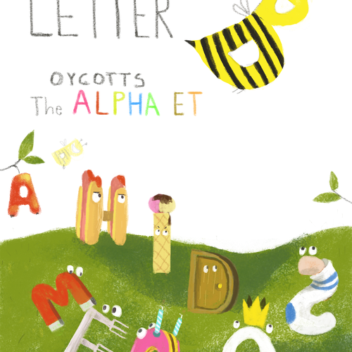 Letter artwork with the title 'Cover for a childrens book'