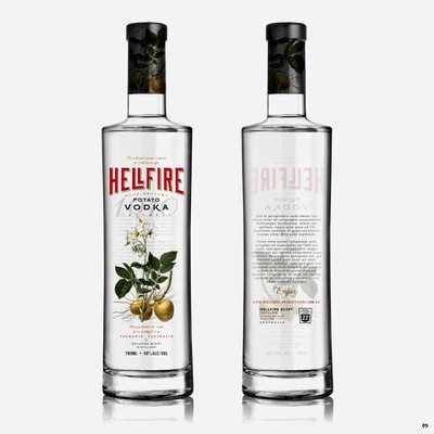 Label design for Hellfire potato vodka.