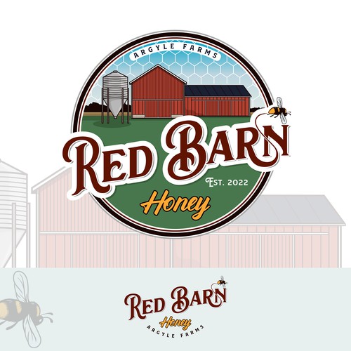Honeybee design with the title 'Red Barn Honey'