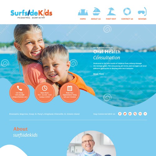 Kid website with the title 'Web Design for Surfside Kids'