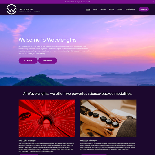 Design with the title 'Wavelengths Red Light Therapy + Massage Redesign'