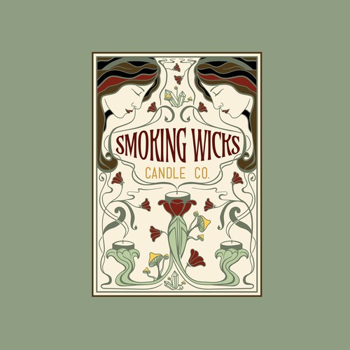 Smoke logo with the title 'art nouveau inspired logo for an earthy candle company'