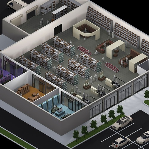 3-dimensional design with the title '3D Model and renderings of generic store'