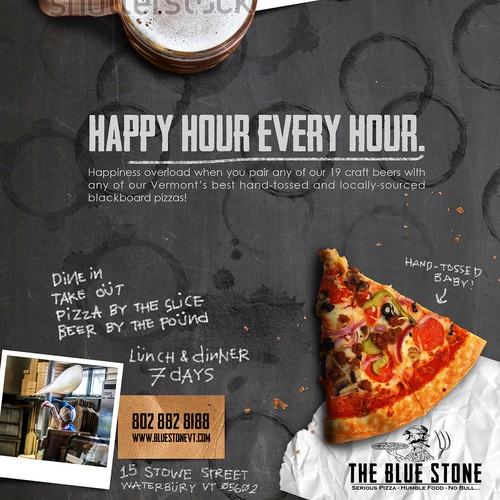 Print ad design with the title 'Concept Print Ad for Bluestone Pizza'