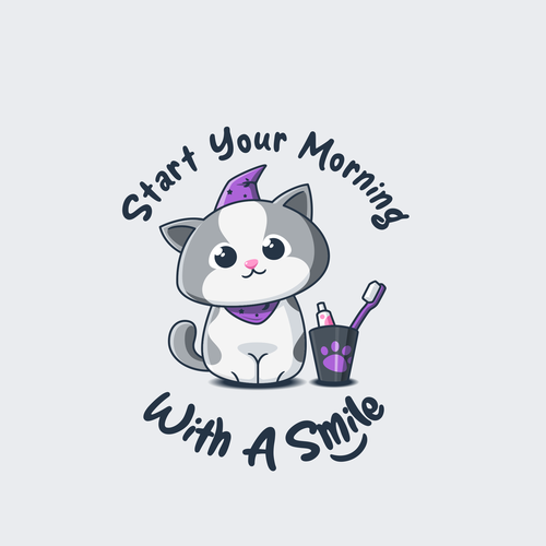 Cat illustration with the title 'brush your teeth'