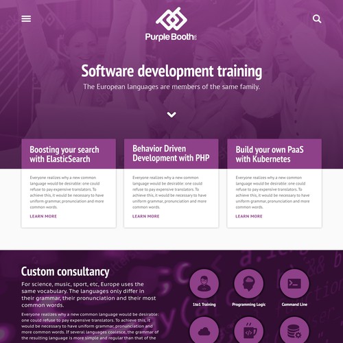 Development website with the title 'Home Page for Software training company'